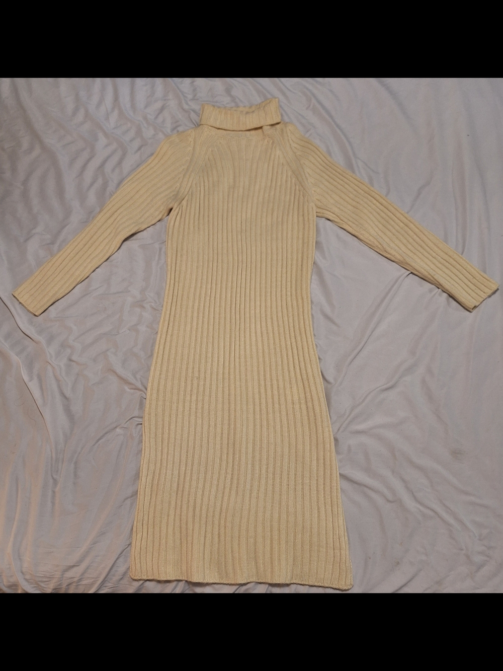 Doe & Rae Cream Ribbed Turtleneck Sweater Dress